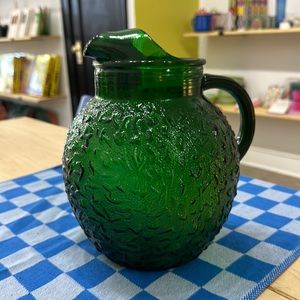 VINTAGE Lido Milano Anchor Hocking Forest Green Pitcher 96 Ounce Ball Pitcher